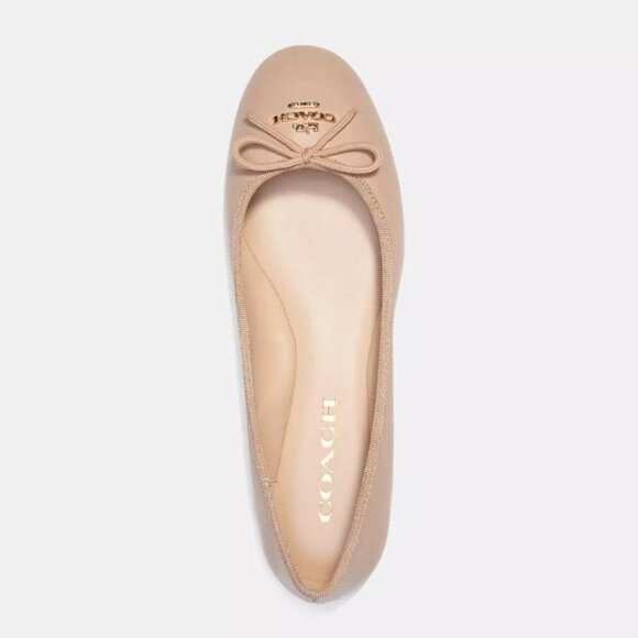 Coach Alina Logo Ballet Flats with Bow Detail in Beige Size 7.5 - Picture 4 of 14